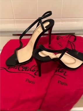 NWB Christian Louboutin Black Leather Open-Toe Stiletto Sandals